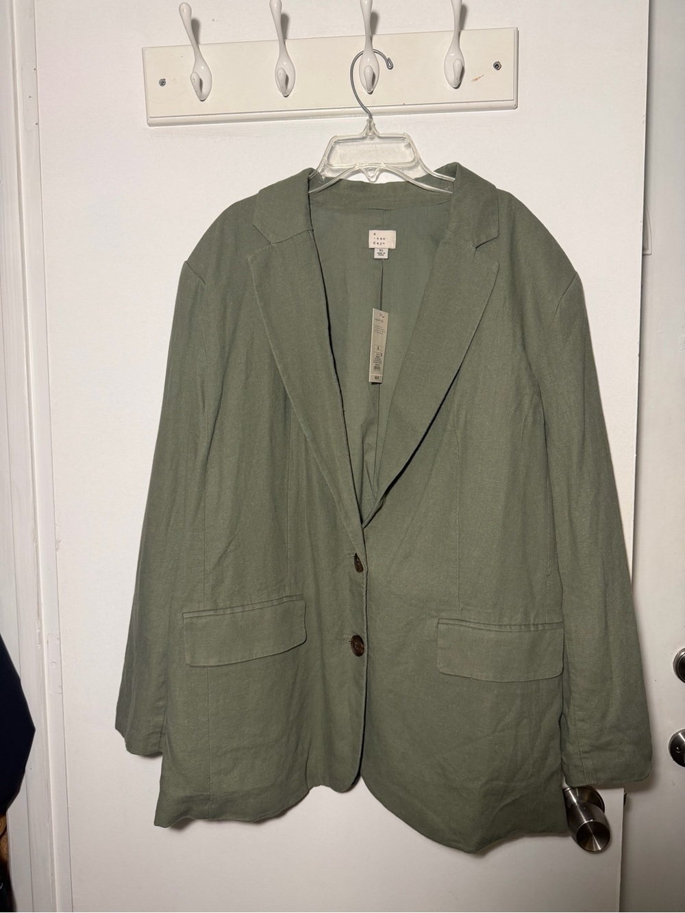 Olive Green Relaxed Linen-Blend Blazer